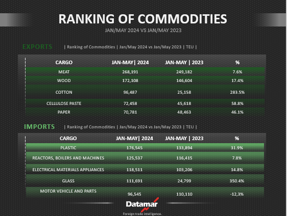 Commodities Ranking for East Coast South America | Jan-May 2024 vs. Jan-May 2023 | DataLiner